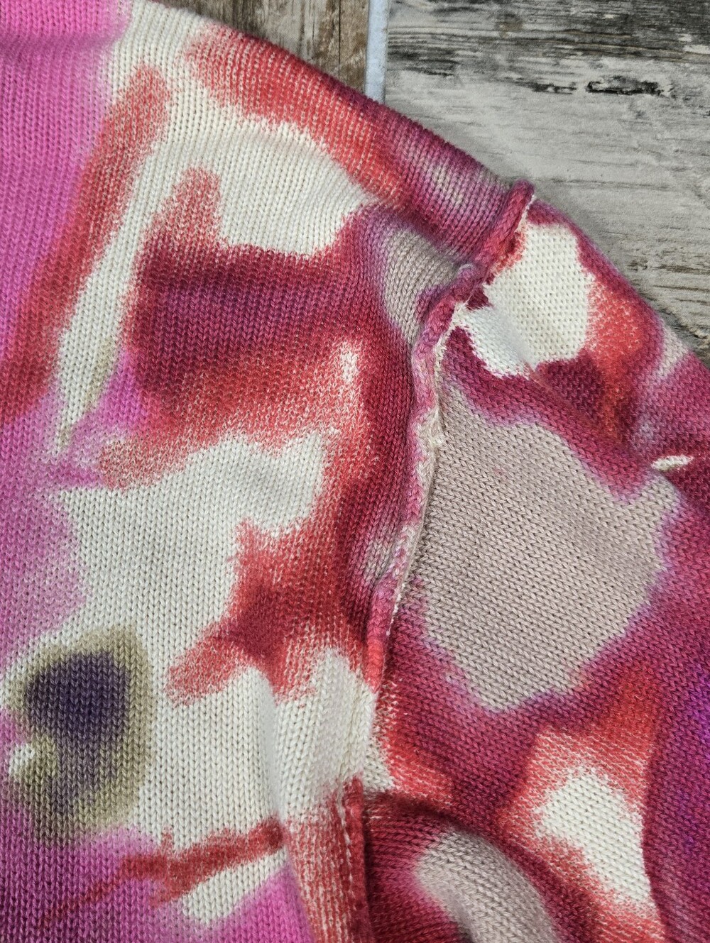 Natural Life Tie Dye Top L / XL Oversize Slouchy Sweatshirt Red Fuschia Cream - Picture 15 of 16